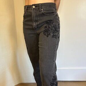 Black embroidered Mom jeans from American Eagle